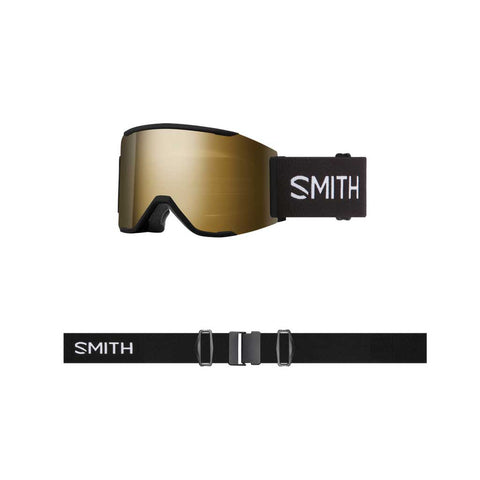 Smith 22/23 Squad MAG Low Bridge Fit Goggles - Black | ChromaPop Sun Black Gold Mirror