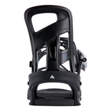 A black snowboard binding shown from the front on a clean white background, with the words 'FREE STYLE' visible on the side strap and a small mountain logo on the front base.