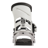 White snowboard binding with black accents on a white background