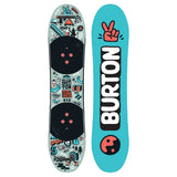 Two Burton snowboards, one with a colorful design and the other with a blue background and logo.