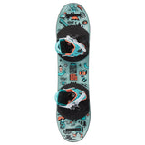Colorful Burton snowboard with graphics on a light gray background