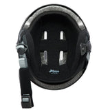 Anon 26/27 Kids' Rime 3 Helmet - Black Black Rime safety helmet interior padding and adjustable chin strap on a white background.