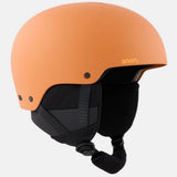 Anon 26/27 Raider 3 Helmet -AUTUMN GLOW - An orange ski helmet with black chin straps and a matte finish, featuring the 'anon.' brand logo on the side