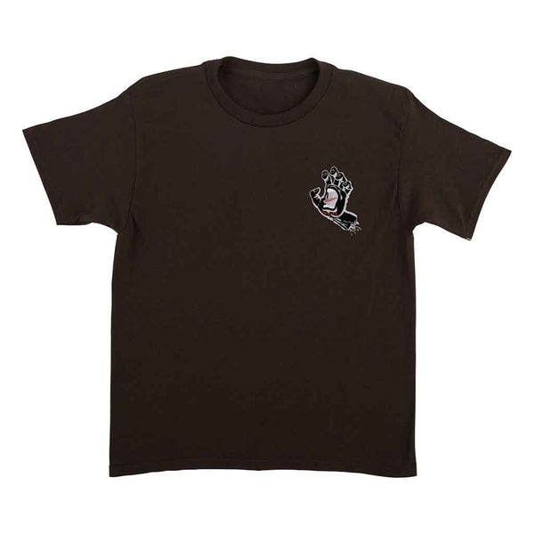 YOUTH SCREAMING HAND S/S MIDWEIGHT T-SHIRT DK CHOCOLATE W/GREY INVERT fRONT CHEST LOGO