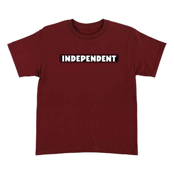 YOUTH BAR LOGO S/S MIDWEIGHT T-SHIRT - MAROON fRONT LOGO ON CHEST
