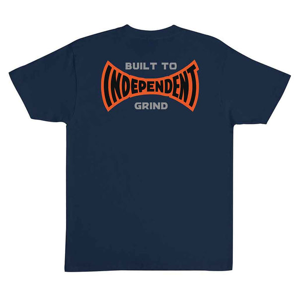 BUILT TO GRIND SPAN S/S HEAVYWEIGHT T-SHIRT - NAVY BACK ORANGE OUTLINE LOGO ON CENTER
