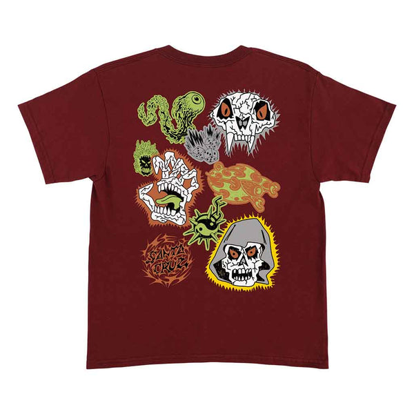 YOUTH SCRIBBLE HEAD S/S MIDWEIGHT T-SHIRT - MAROON BACK SCIRRBLE STYLE GRAPHIC ON BACK