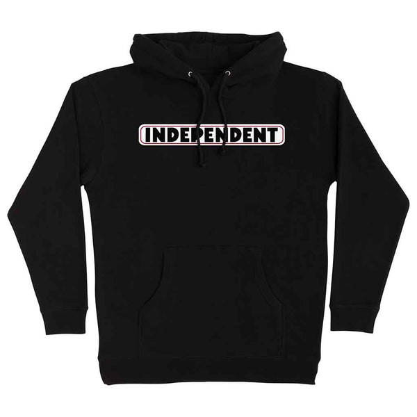 BAR LOGO P/O HOODED HEAVYWEIGHT SWEATSHIRT BLACK INDEPENDENT FRONT. LOGO ON CHEST