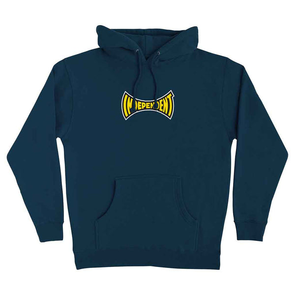 SPAN REVOLVE P/O HOODED HEAVYWEIGHT SWEATSHIRT - NAVY FRONT.  YELLOW LOGO ON CENTER