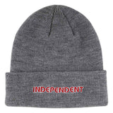 GROUNDWORK BEANIE LONG SHOREMAN HAT - GREY HEATHER/RED Fonrt. Red logo