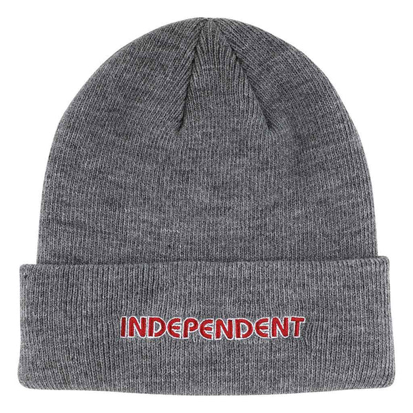 GROUNDWORK BEANIE LONG SHOREMAN HAT - GREY HEATHER/RED Fonrt. Red logo