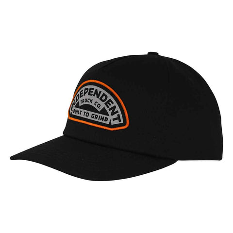 BUILT TO GRIND ONSITE SNAPBACK UNSTRUCTURED HAT - BLACK Front. Arched logo on front
