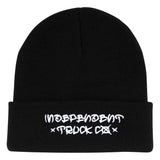 ITC STREET SCRIPT BEANIE LONG SHOREMAN HAT - BLACK front. independent logo on front