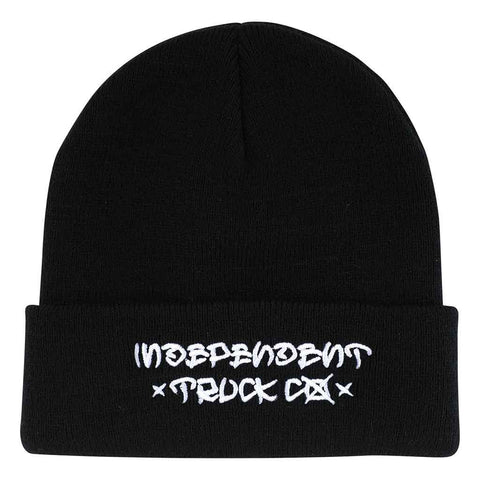 ITC STREET SCRIPT BEANIE LONG SHOREMAN HAT - BLACK front. independent logo on front