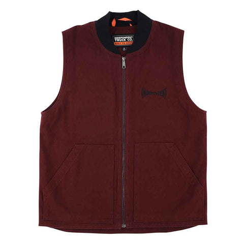 BUILT TO GRIND VEST WORK TOP - DEEP BURGUNDY FRONT. LOGO ON CHEST
