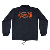 BUILT TO GRIND SPAN WINDBREAKER L/S JACKET - NAVY bACK. LOGO ON CENTER
