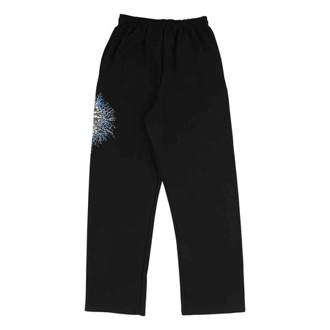 HELLRAISER MIDWEIGHT SWEATPANT - BLACK Front. Graphic on the right thigh.