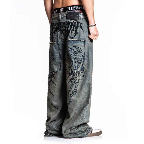 Affliction Extra Wide Tribal & Wings Denim Pant - Grey Tint
