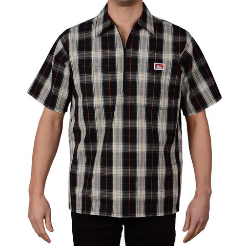 Ben Davis Plaid 1/2 Zip Shirt - Black/Cream