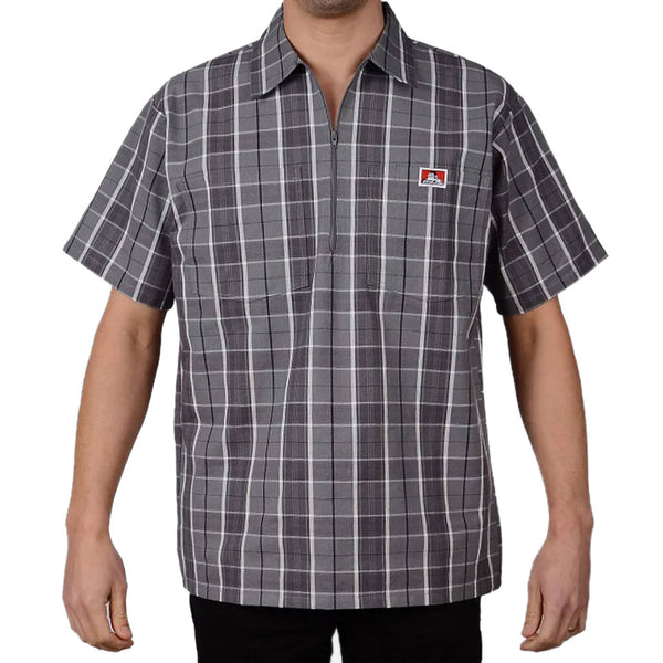 Ben Davis Plaid 1/2 Zip Shirt - Grey/Black