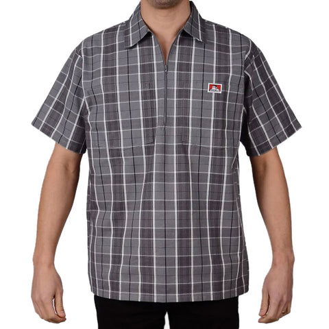 Ben Davis Plaid 1/2 Zip Shirt - Grey/Black