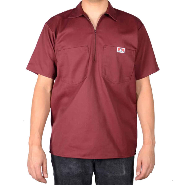 Ben Davis Solid 1/2 Zip Shirt - Burgundy