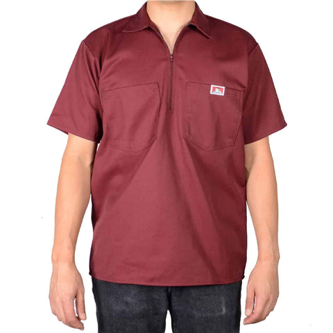 Ben Davis Solid 1/2 Zip Shirt - Burgundy