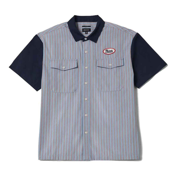 Brixton Builders Olson S/S Woven - Blue Aura Stripe