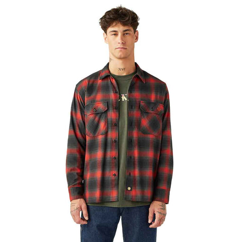 Dickies x Spitfire L/S Flannel Shirt - Red Ochre Front
