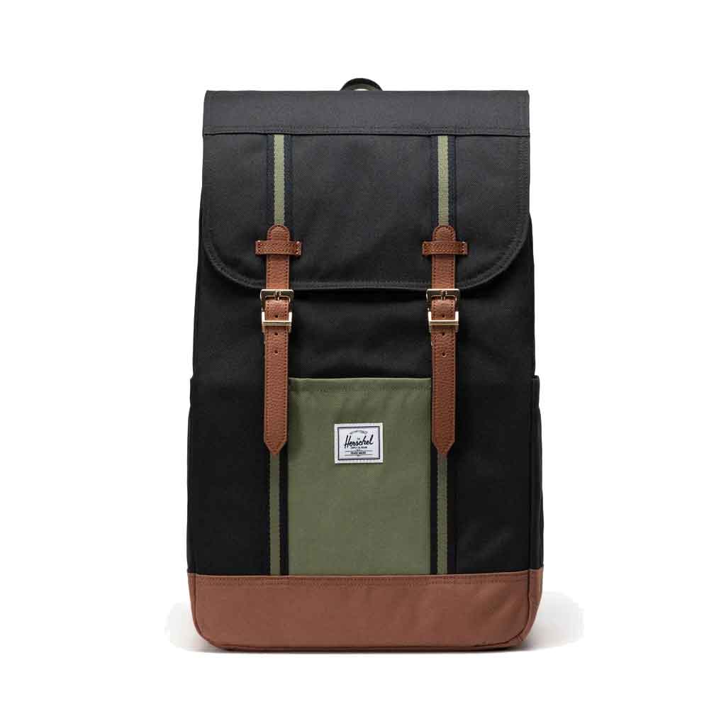 herschel backpack dark leaves Herschel Retreat Backpack - Black/Four Leaf Clover/Saddle Brown