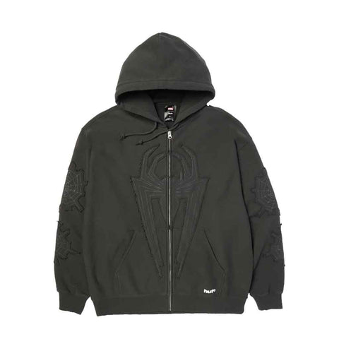 Huf x Spiderman Spider Web FZ Washed Hoodie - Washed Black