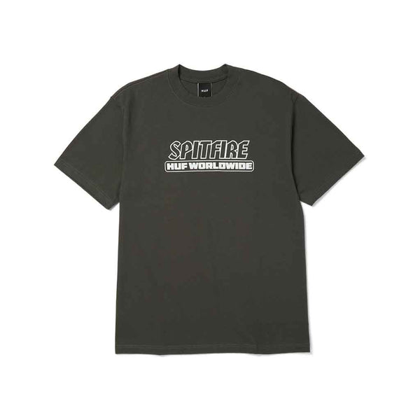 Huf x Spitfire Burns S/S Heavyweight Tee - Washed Black