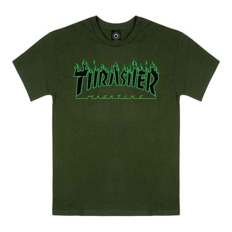 Thrasher Flame Tee - Forest