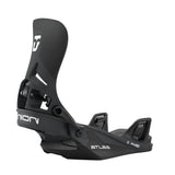 Black snowboard binding with 'Union' branding on a white background