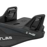 Black snowboard binding with 'Atlas' and 'StepOn' branding on a white background