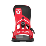 Red and black snowboard binding with Union logo on a white background