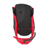 Red and black snowboard binding on a white background