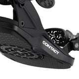 Close-up of a black contact scooter deck with brand name on a white background