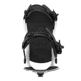 Black and white snowboard binding on a white background