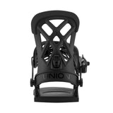 Black snowboard binding with 'Union' branding on a white background