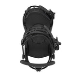 Black snowboard binding on a white background