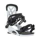 Grey snowboard binding on a white background