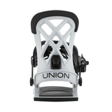 Grey snowboard binding with black accents on a white background, featuring the Union brand.