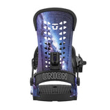 Union snowboard binding with a galaxy-themed design on a white background