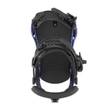 Black and purple snowboard binding on a white background