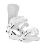 White snowboard bindings with 'Union' branding on a white background