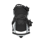 Light grey snowboard bindings on a white background
