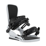 Black and white snowboard binding on a white background