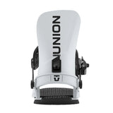 White snowboard binding with 'Union' branding on a white background