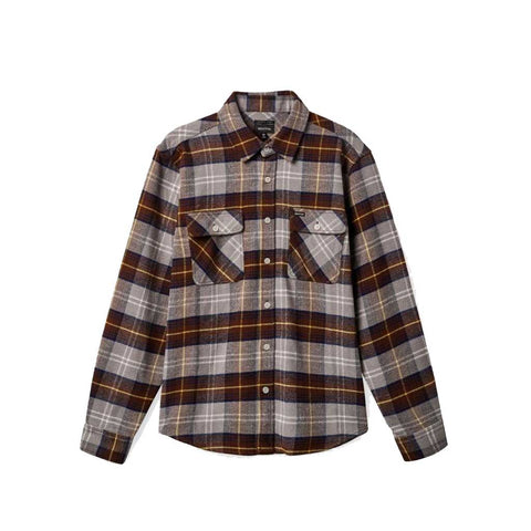 Brixton Bowery L/S Flannel - Red Brown/Grey/Washed Navy